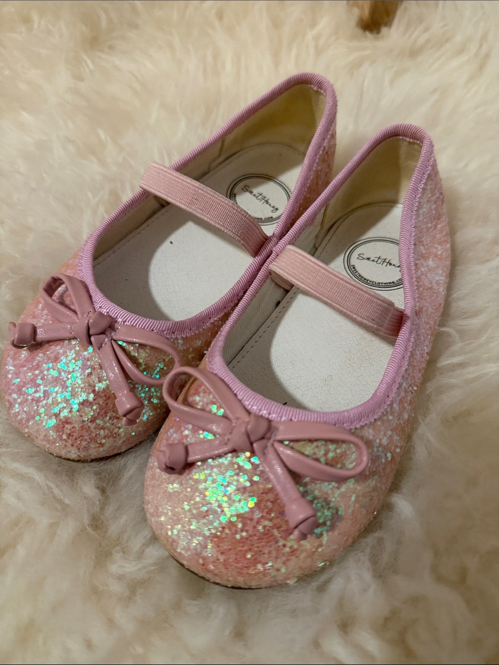 Sweethoney Pink Glitter Mary Jane Kids Shoes with Bow
